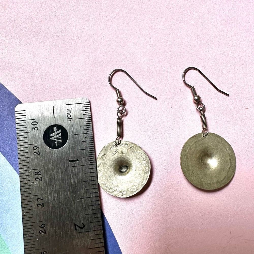 Silver tone round disc drop earrings - Picture 7 of 7